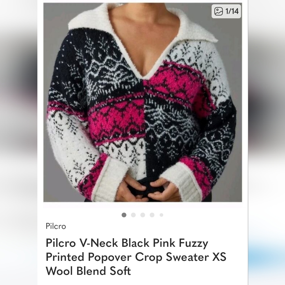 Anthropoligie Pilcro V-Neck Black and Pink Sweater